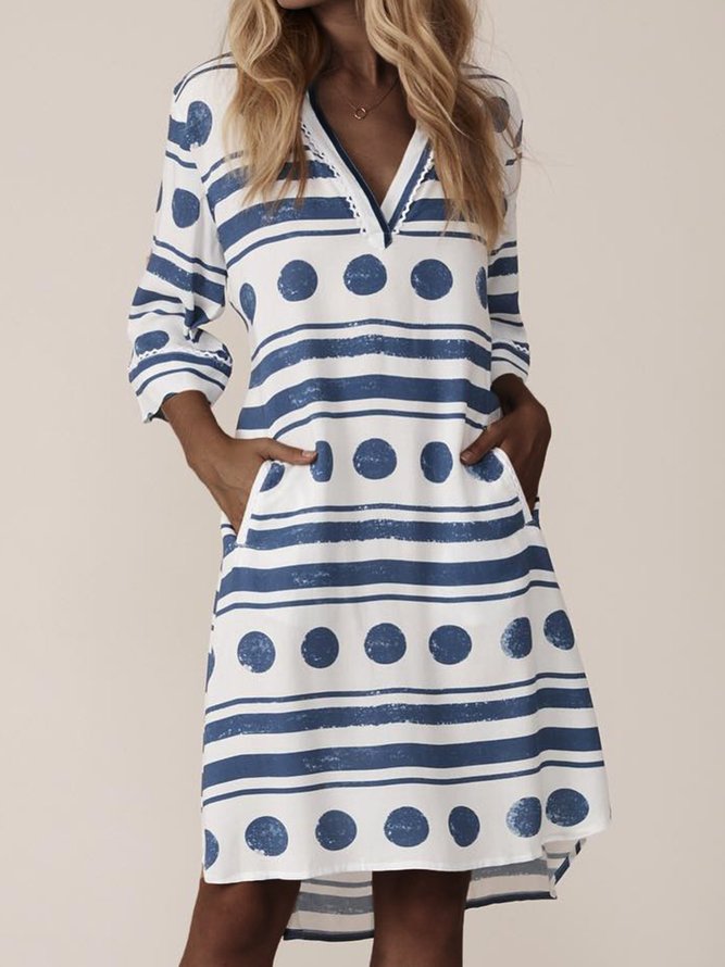 Pockets Polka Dots Mini Dress Plus Size Weaving Dress